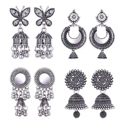 MEENAZ Set of 4 Oxidised Silver Plated Stainless Steel Jhumkas-picture-20
