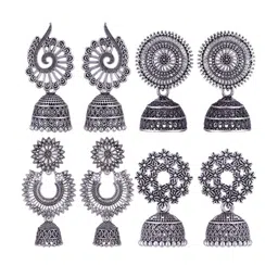 MEENAZ Set Of 4 Stainless Steel Silver-Plated Dome Shaped Jhumkas-picture-20