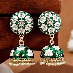 AQUASTREET Gold-Plated Dome Shaped Meenakari Jhumkas Earrings image 2