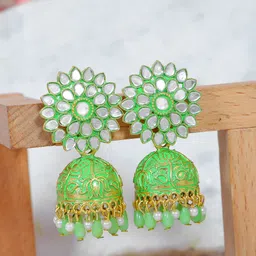 Crunchy Fashion Gold-Plated Beaded Dome Shaped Jhumkas-picture-23