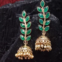 Kennice Women Gold-Plated Dome Shaped Jhumkas Earrings image 1