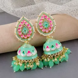 Crunchy Fashion Gold-Plated Beaded Dome Shaped Jhumkas-image-55