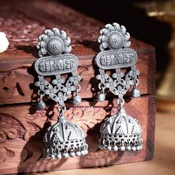 Rubans Silver-Plated Dome Shaped Jhumkas-picture-26
