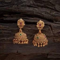 Kushal's Fashion Jewellery Gold Plated Artificial Stones Antique Jhumkas-picture-27