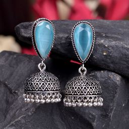 Saraf RS Jewellery Turquoise Blue Dome Shaped Jhumkas Earrings-picture-36