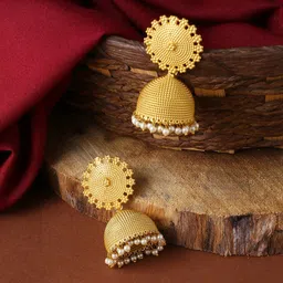 CELEBRAVO Brass-Plated Dome Shaped Jhumkas-image-4