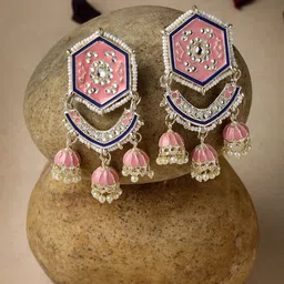 Sukkhi Gold Plated Beaded Meenakari Jhumkas-image-7