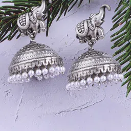 GRIIHAM Silver-Plated Stainless Steel Contemporary Jhumkas-picture-18