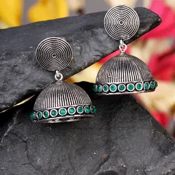 Saraf RS Jewellery Silver Plated Oxidised Contemporary Jhumkas Earrings image 1