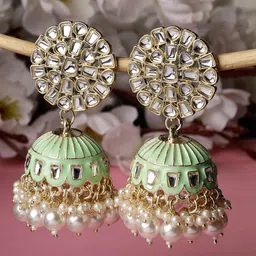 Sukkhi Gold Plated Kundan Studded Meenakari Jhumkas-picture-12