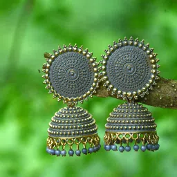 MEENAZ Gold-Plated American Diamond Studded Dome Shaped Jhumkas-picture-29