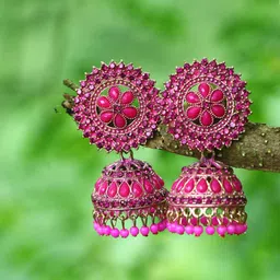 MEENAZ Gold-Plated American Diamond Studded Dome Shaped Jhumkas-picture-31
