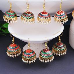 Yellow Chimes Set of 4 Multicolerd Meenakari Jhumka Earrings-picture-1