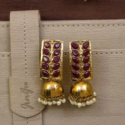 Crunchy Fashion Gold-Plated Artificial Stones & Beads Contemporary Jhumkas-picture-39