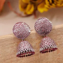 Crunchy Fashion Maroon Contemporary Jhumkas Earrings-picture-10