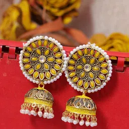 Crunchy Fashion Yellow Dome Shaped Jhumkas Earrings-image-24