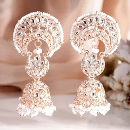 Rubans 22k Gold Plated Dome Shaped Kundan Jhumkas image 2