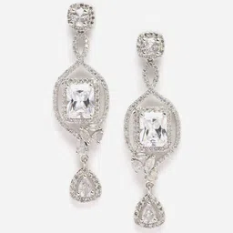 DressBerry White Rhodium-Plated AD Studded Drop Earrings-picture-31