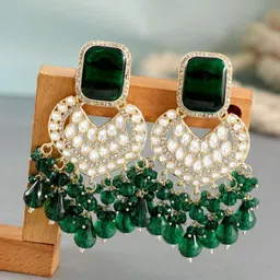 Crunchy Fashion Gold-Plated Beaded & Stone Studded Classic Drop Earrings-picture-25