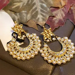 Runjhun Gold Plated Kundan Chandbalis-image-5