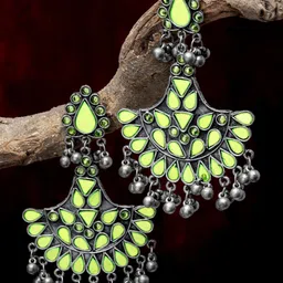 Moedbuille Silver-Plated Stone Studded Crescent Shaped Afghan Chandbalis-picture-16
