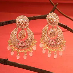 Yellow Chimes Gold-Plated Crescent Shaped Chandbalis Earrings-image-97