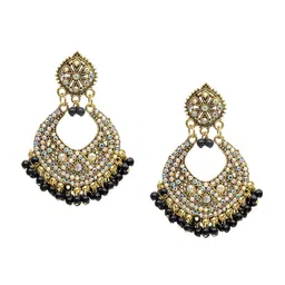Shining Jewel - By Shivansh Gold-Plated Cubic Zirconia Studded Contemporary Chandbalis image 1