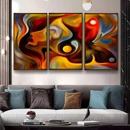 Artsense 3 Pcs Yellow & Red Abstract Framed Canvas Painting Wall Art-picture-11