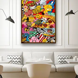 Artsense Yellow & Blue Decorative Pop Art Framed Canvas Wall Painting-picture-12