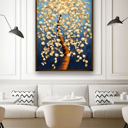 Artsense Blue & Golden Tree Framed Canvas Painting Wall Art-picture-26