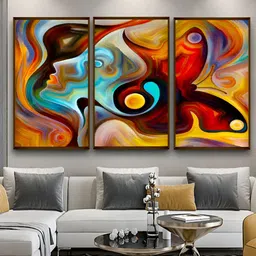 Artsense Yellow & Blue 3 Pieces Abstract Canvas Painting Wall Art-picture-13