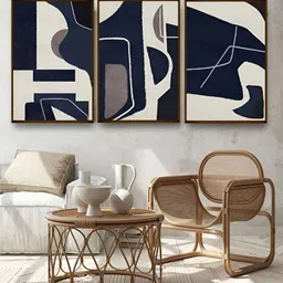 Artsense Off White & Blue 3 Pieces Abstract Canvas Painting Wall Art-picture-15