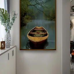 Artsense Green & Brown The Old Lake Framed Canvas Painting Wall Art-picture-17