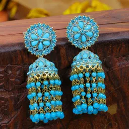 Crunchy Fashion Blue Contemporary Jhumkas Earrings image 1