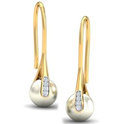 KUBERBOX Beguile 18KT Gold Diamond-Studded & Pearl Earrings-1.24gm-image-5
