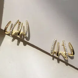 PolluxCraft Korean Gold-Plated Zircon Studded Contemporary Shaped Studs-image-33