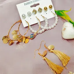 FEMMIBELLA Set Of 6 Gold-Plated Hoop & Stud Earrings-picture-39