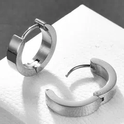 VIEN Men Silver-Plated Circular Hoop Earrings-picture-35