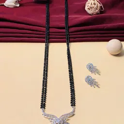 ABDESIGNS Silver-Plated AD-Studded & Beaded Mangalsutra With Earrings-picture-34