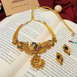 ABDESIGNS Gold- Plated Antique Matt Finish Jewellery Set-image-82