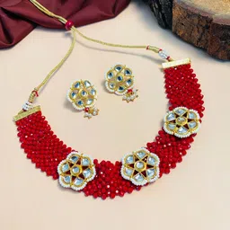 ABDESIGNS Gold Plated Kundan Studded & Pearl Beaded Jewellery Set-picture-15