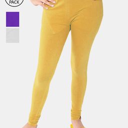 FRENCH KLEIDER Girls Pack Of 3 Solid Cotton Churidar Length Leggings-picture-14