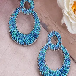 UNIVERSITY TRENDZ Silver-Plated Beaded Classic Drop Earrings-image-37