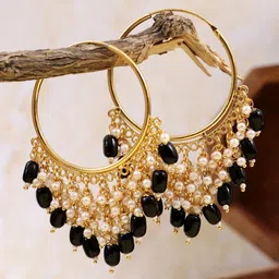Crunchy Fashion Gold-Plated & Black Classic Hoop Earrings-picture-15