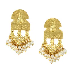 Adwitiya Collection Gold-Toned Oxidised Peacock-Shaped Drop Earrings-picture-13