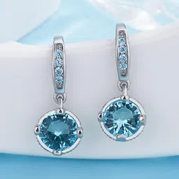 MYKI Silver-Plated Contemporary CZ Stone Studded Drop Earrings-picture-16