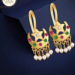 Vighnaharta Gold-Plated Crescent Shaped Drop Earrings-picture-30