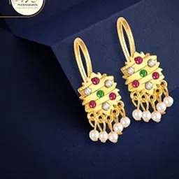 Vighnaharta Gold-Plated Floral Pearl Studded Drop Earrings-picture-32