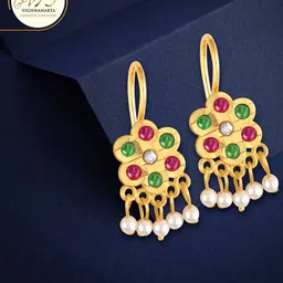 Vighnaharta Gold Plated Floral Drop Earrings-picture-20
