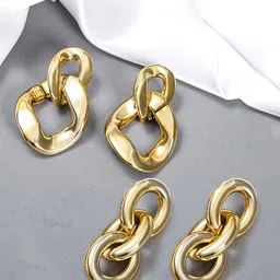 Yellow Chimes Gold Plated Set of 2 Geometric Design Circle Chain Drop Earrings-picture-26